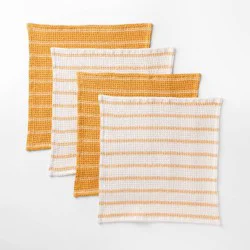 4pk Dish Cloth Set Yellow - Figmint™: Cotton Waffle Stripe Kitchen Towels, Machine Washable, 12"x12", Summer Collection