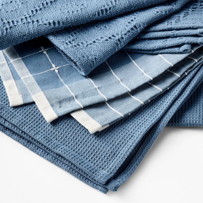 slide 3 of 3, 3pc Kitchen Towels Blue - Figmint™: Cotton Check & Jacquard Dish Towels, 28"x18", OEKO-TEX Certified, 3 ct