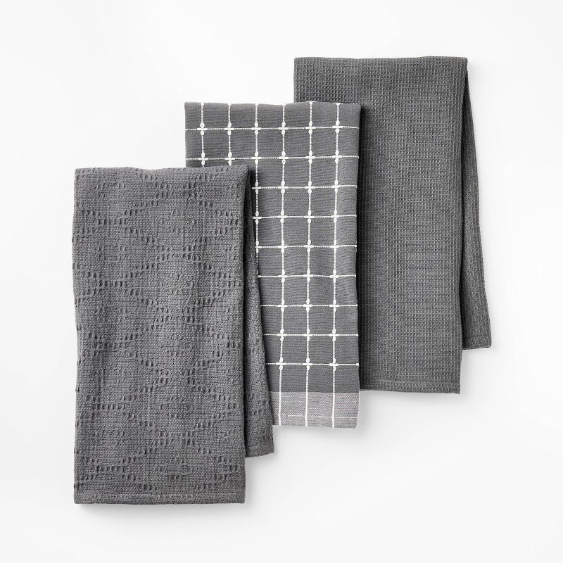 slide 1 of 3, 3pc Kitchen Towels Dark Gray - Figmint™, 3 ct