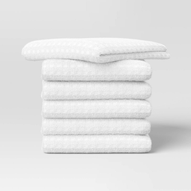 slide 1 of 3, 6pc Terry Kitchen Towels White - Room Essentials™: Cotton Gingham Check, Dish & Cleaning Towels, OEKO-TEX Certified, 6 ct