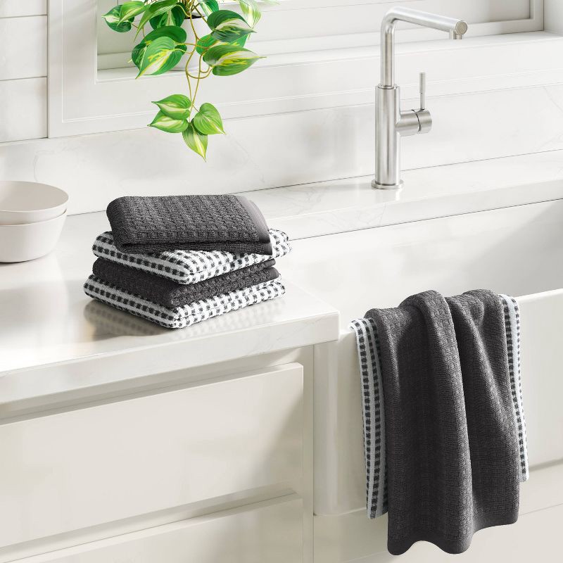 slide 2 of 3, 6pc Terry Kitchen Towels Gray - Room Essentials™: Gingham Check, Cotton, Machine Wash, Dish & Cleaning Towels, 6 ct