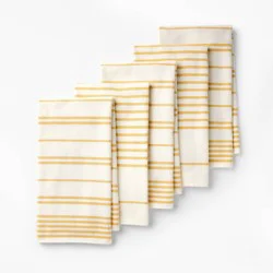 5pc Kitchen Towels Yellow - Figmint™: Cotton Terry Dish & Hand Towels, Stripe Pattern, Machine Washable, 28"x18", Fall Collection
