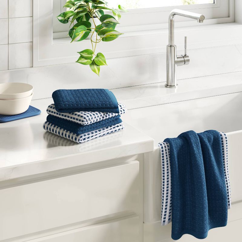 slide 2 of 3, 6pc Terry Kitchen Towels Dark Blue - Room Essentials™: Cotton Gingham Check, Machine Wash, Dish & Cleaning Towels, 6 ct