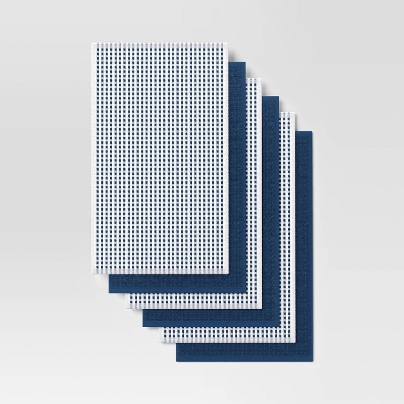 slide 3 of 3, 6pc Terry Kitchen Towels Dark Blue - Room Essentials™: Cotton Gingham Check, Machine Wash, Dish & Cleaning Towels, 6 ct