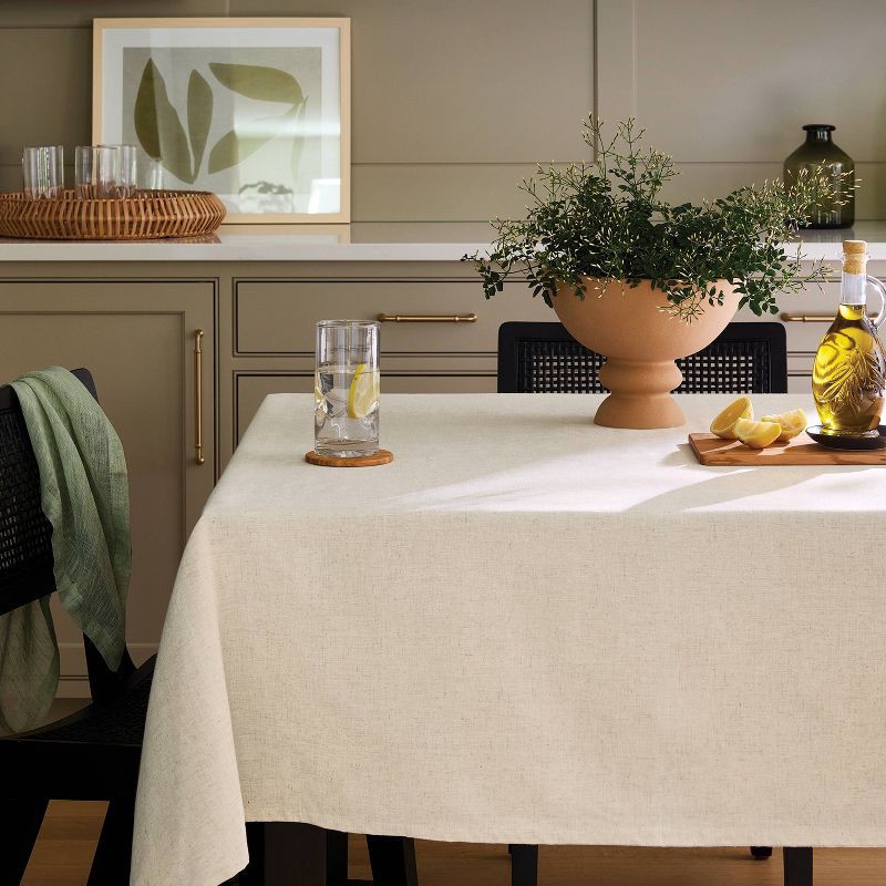 slide 2 of 3, 104"x60" Linen Blend Tablecloth Cream - Threshold™, 1 ct