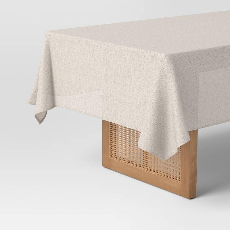 slide 1 of 3, 120"x60" Linen Blend Tablecloth Cream - Threshold™: Modern Woven Rectangle, Cotton & Linen, Solid Pattern, 1 ct