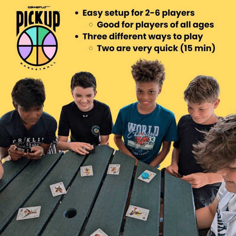 slide 6 of 9, GameFlo PICKUP Basketball Card Game: Strategy & Math Focus, 2-6 Players, Includes Cards, Dice, Scoring Pads, 1 ct