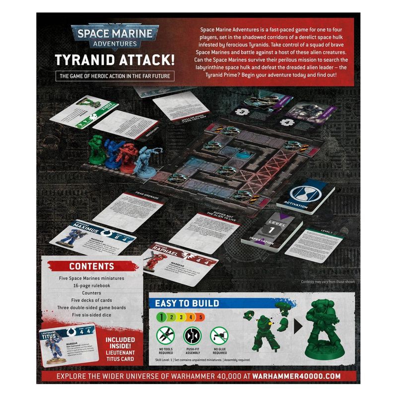 slide 2 of 5, Games Workshop Space Marine Adventures Tyranid Attack Game: Strategy Board with Cards & Dice, 1-4 Players, 30-45 Min Play, 1 ct