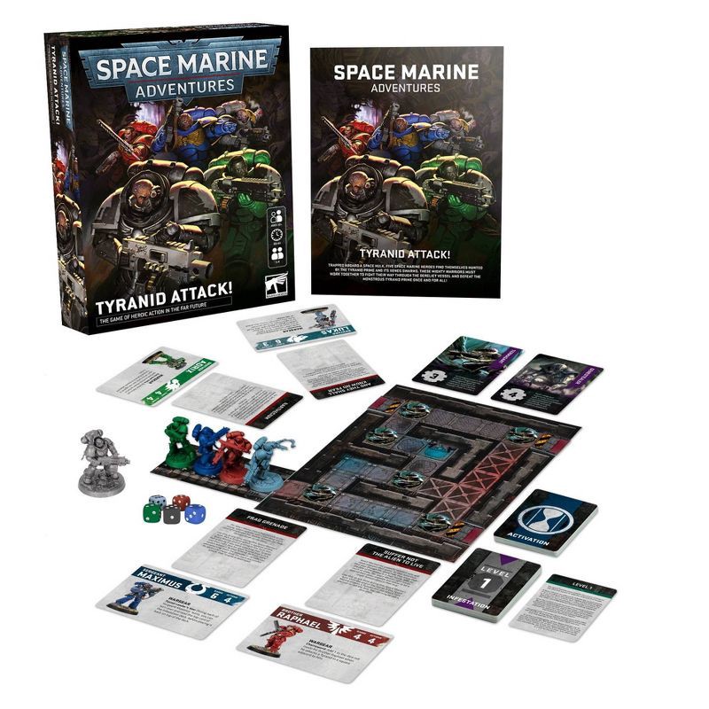 slide 3 of 5, Games Workshop Space Marine Adventures Tyranid Attack Game: Strategy Board with Cards & Dice, 1-4 Players, 30-45 Min Play, 1 ct