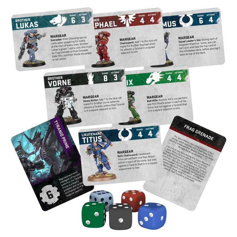 slide 4 of 5, Games Workshop Space Marine Adventures Tyranid Attack Game: Strategy Board with Cards & Dice, 1-4 Players, 30-45 Min Play, 1 ct