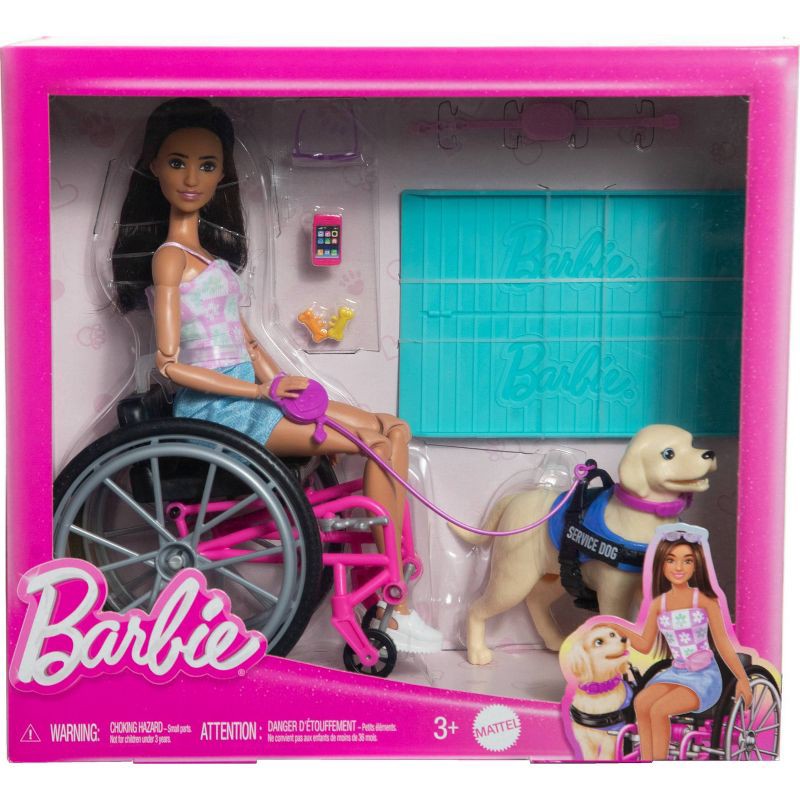 slide 6 of 6, Barbie Brunette Fashion Doll & Service Dog Playset with Wheelchair, Ramp & Accessories (Target Exclusive), 1 ct