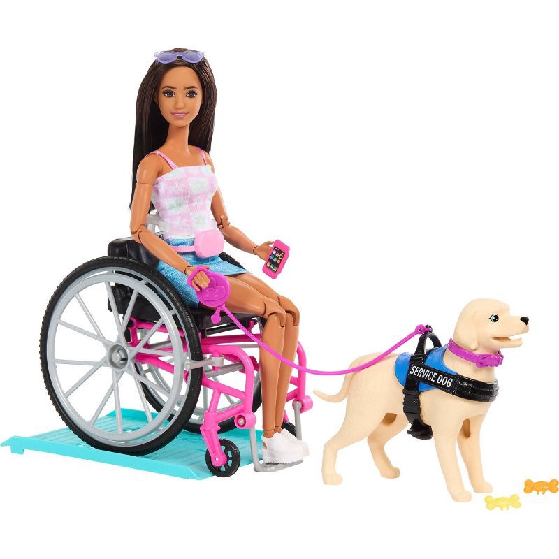 slide 1 of 6, Barbie Brunette Fashion Doll & Service Dog Playset with Wheelchair, Ramp & Accessories (Target Exclusive), 1 ct