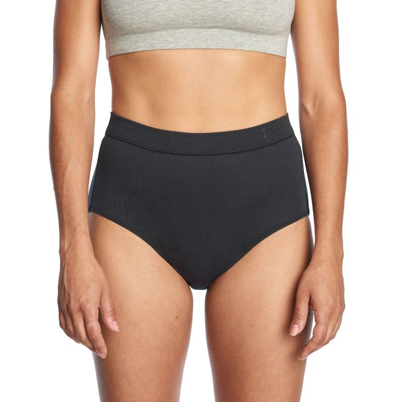 slide 3 of 8, Thinx for All Women's Everyday Comfort Hi-Waist Leakproof Period Briefs - Black XS: Cotton Gusset, High Rise, 1 ct