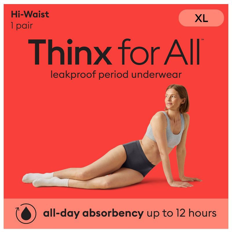 slide 2 of 8, Thinx for All Women's Everyday Comfort Hi-Waist Leakproof Period Briefs - Black L: Cotton Gusset, High Rise, 1 ct