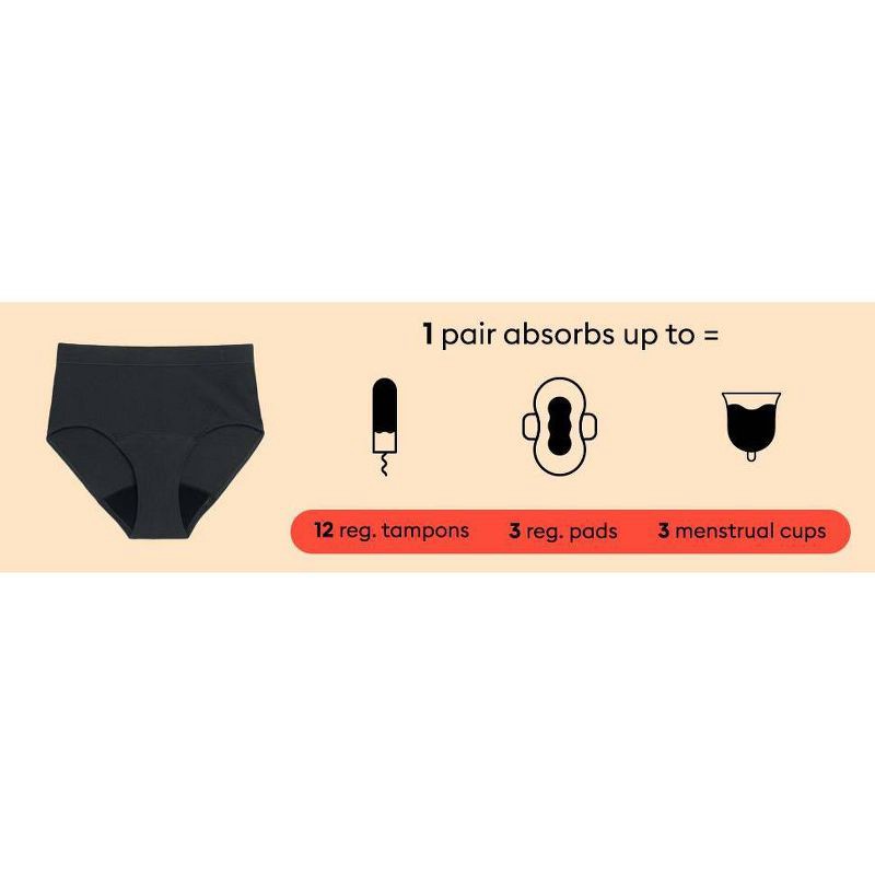 slide 4 of 10, Thinx for All Women's Everyday Comfort Lace Leakproof Period Briefs - Black S: Mid Rise, Cotton Gusset, Machine Washable, 1 ct