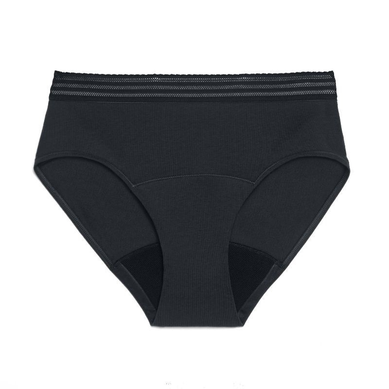slide 1 of 10, Thinx for All Women's Everyday Comfort Lace Leakproof Period Briefs - Black M: Mid Rise Cotton Gusset, 1 ct