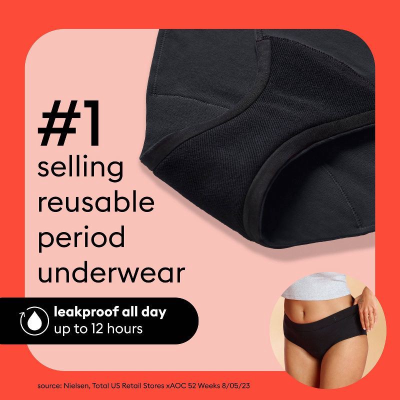 slide 8 of 10, Thinx for All Women's Everyday Comfort Lace Leakproof Period Briefs - Black XL: Mid Rise Cotton Gusset, 1 ct