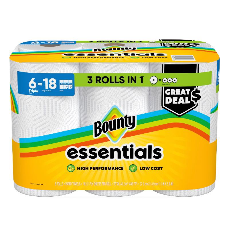 slide 15 of 16, Bounty Essentials Select-A-Size Paper Towels - 6 Triple Rolls, 1 ct