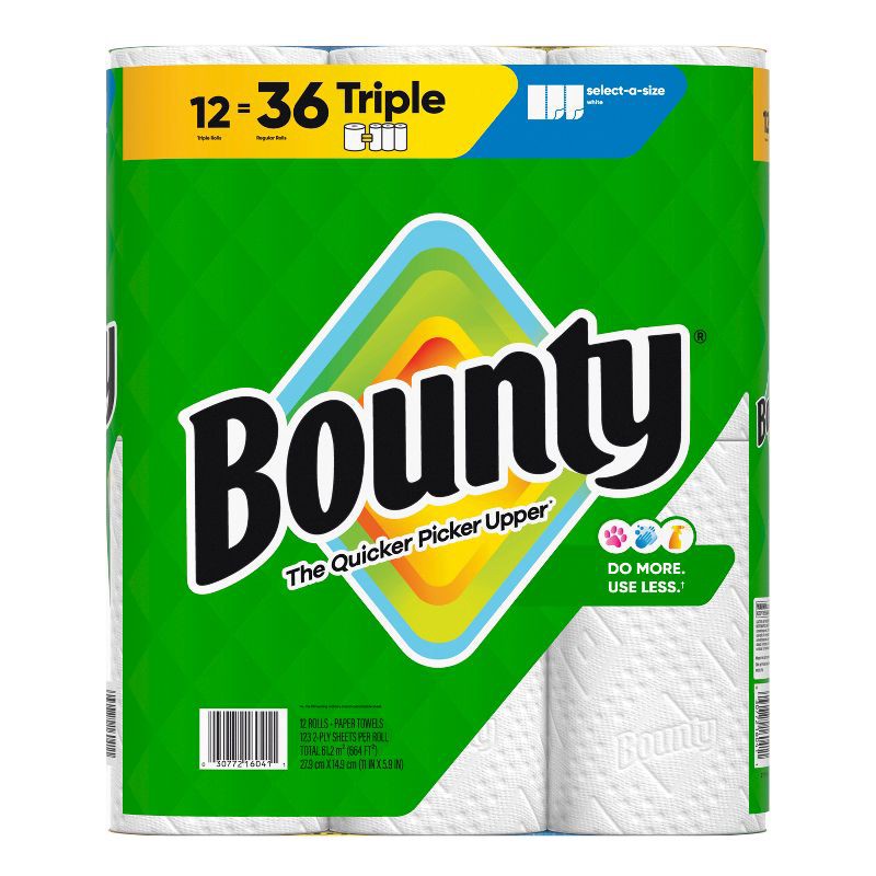 slide 1 of 14, Bounty Select-A-Size Paper Towels - 12 Triple Rolls - 2-Ply - 123 Sheets, 123 sheets