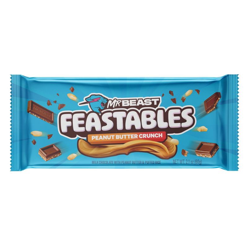 slide 1 of 3, MrBeast Feastables Peanut Butter Crunch Chocolate Candy Bar 60g, 60 gram