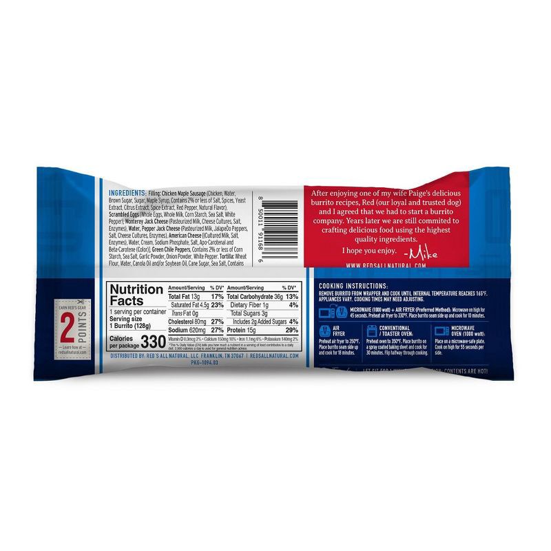 slide 2 of 14, Red's All Natural Red's Frozen Chicken Maple Sausage Egg Cheese Breakfast Burrito - 4.5oz, 4.5 oz