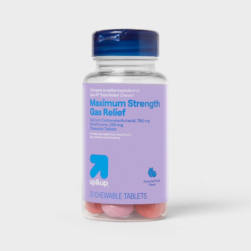 slide 1 of 4, Gas Relief Max Strength 250mg Chews - Mixed Berry - up&up™, 250 mg