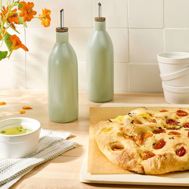 slide 2 of 3, Ceramic Oil Pour Bottle Green - Figmint™, 1 ct