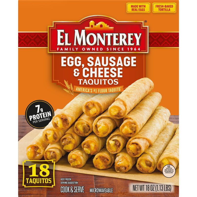 slide 1 of 6, El Monterey Frozen Egg Sausage & Cheese Taquito - 18oz, 18 oz