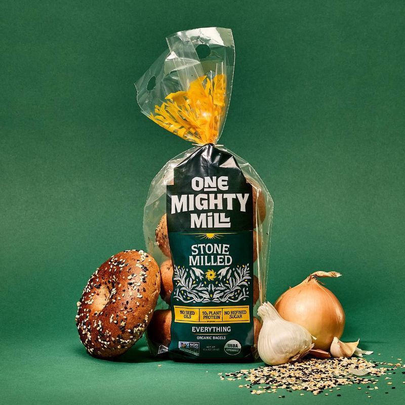 slide 4 of 6, One Mighty Mill Whole Wheat Everything Bagel - 4ct / 13.4oz, 4 ct, 13.4 oz