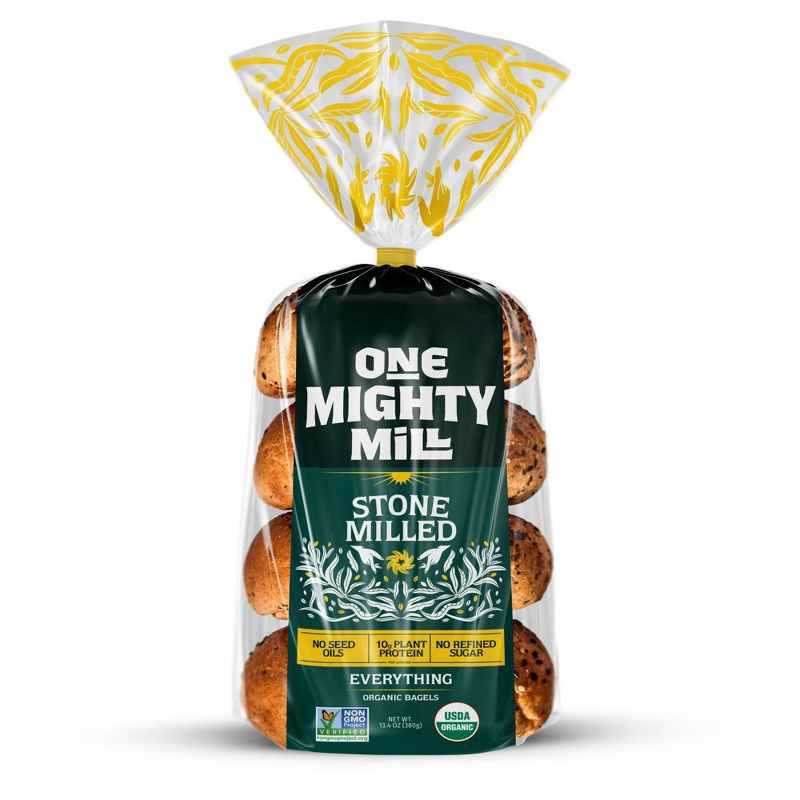 slide 1 of 6, One Mighty Mill Whole Wheat Everything Bagel - 4ct / 13.4oz, 4 ct, 13.4 oz