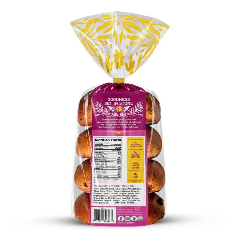 slide 2 of 6, One Mighty Mill Whole Wheat Cinnamon Raisin Bagel - 4ct / 13.4oz, 4 ct, 13.4 oz