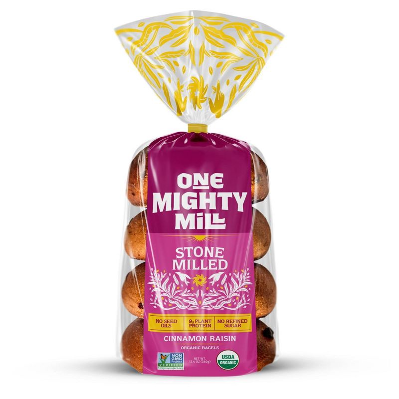 slide 1 of 6, One Mighty Mill Whole Wheat Cinnamon Raisin Bagel - 4ct / 13.4oz, 4 ct, 13.4 oz