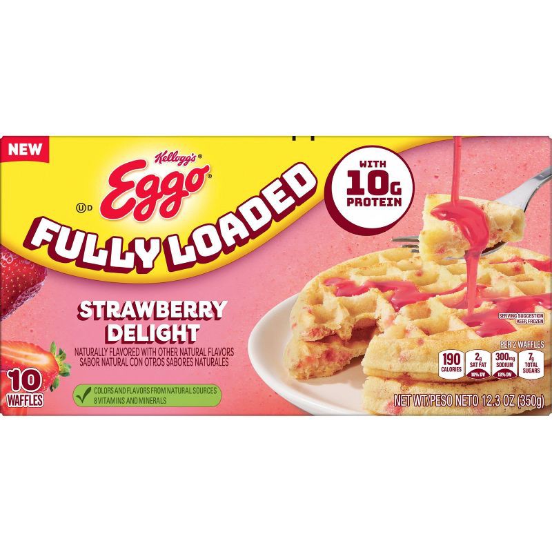 slide 2 of 8, Eggo Frozen Fully Loaded Strawberry Delight Protein Waffles - 12.3oz/10ct, 10 ct; 12.3 oz