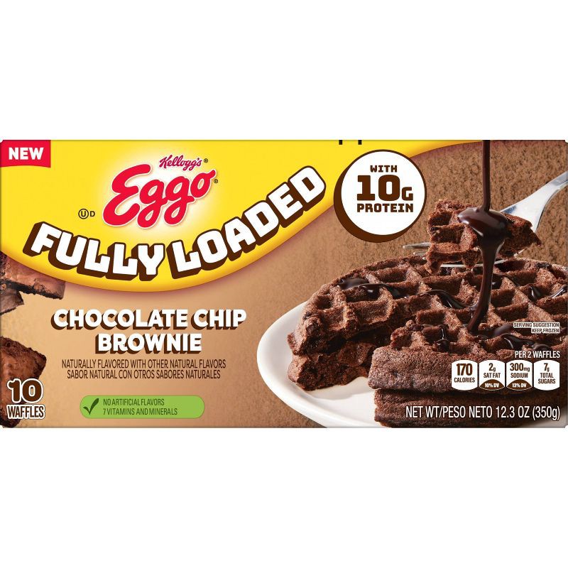 slide 2 of 8, Eggo Frozen Fully Loaded Chocolate Chip Brownie Protein Waffles - 12.3oz/10ct, 10 ct; 12.3 oz