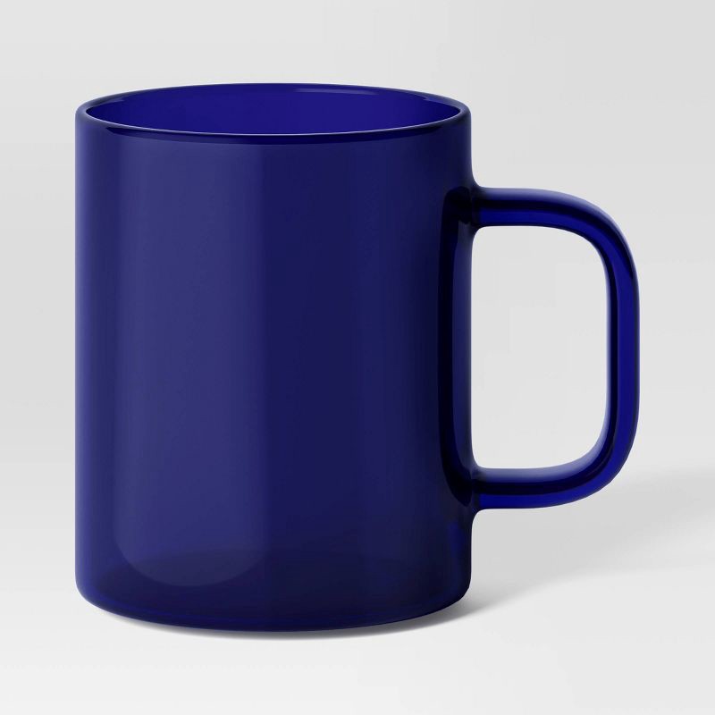 slide 1 of 3, 14oz Borosilicate Glass Mug Translucent Blue - Room Essentials™: Microwave & Dishwasher Safe, Hot/Cold Beverages, 14 oz