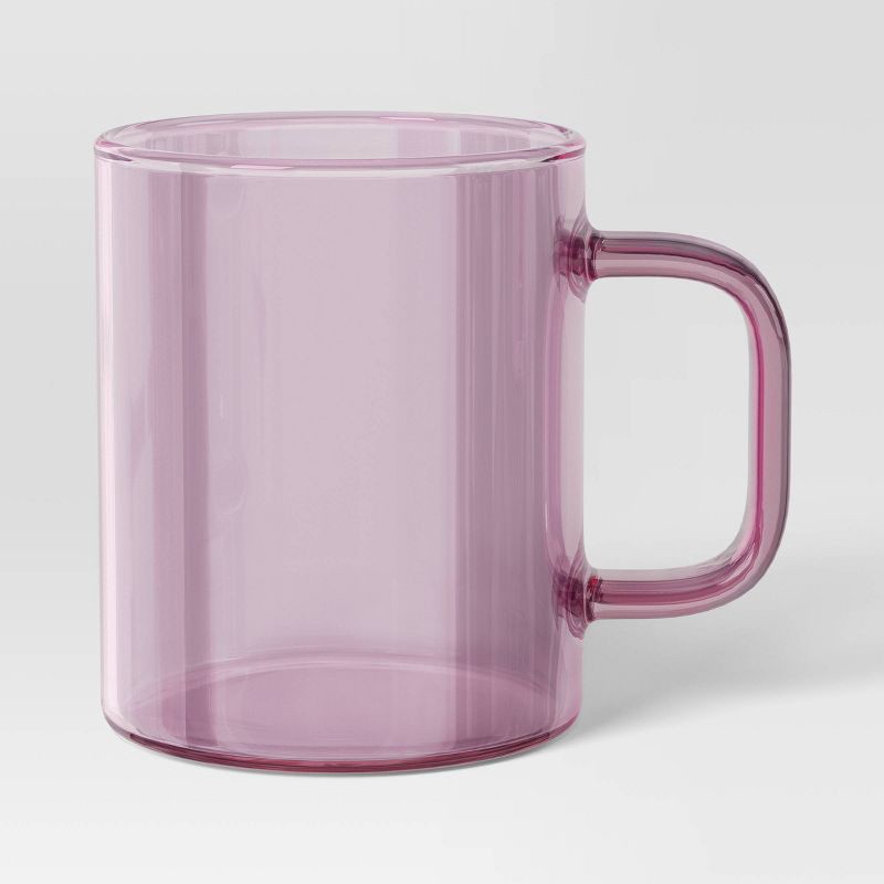 slide 1 of 3, 14oz Borosilicate Glass Mug Translucent Pink - Room Essentials™: Coffee & Glass Mugs, Microwave & Dishwasher Safe, 14 oz