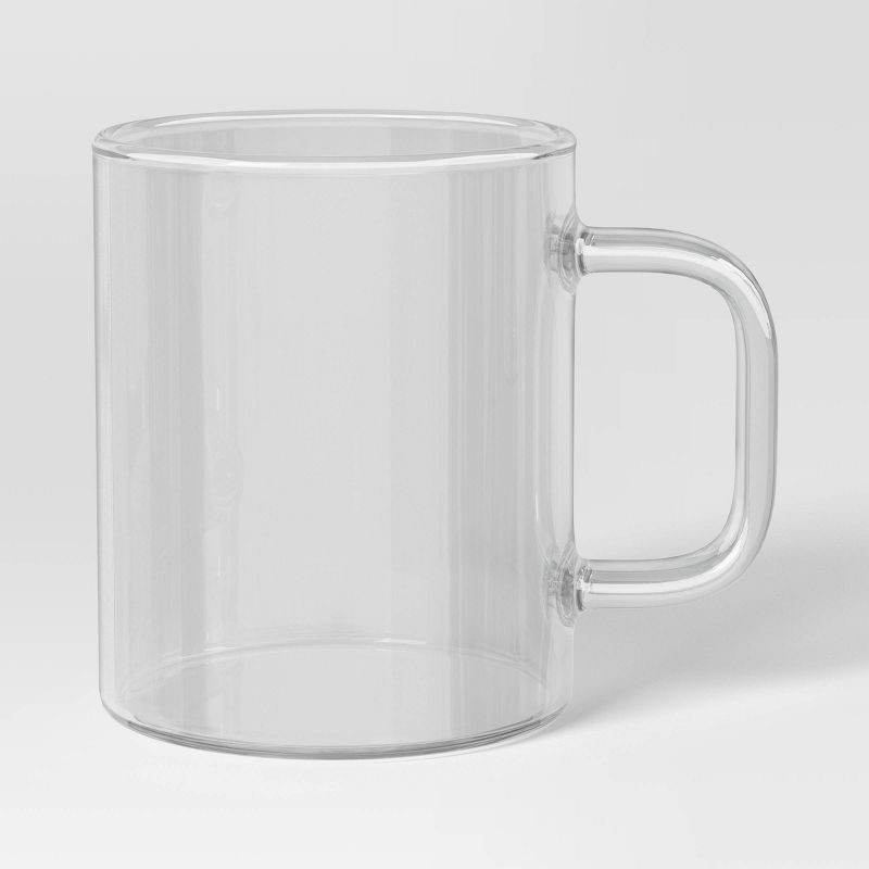 slide 1 of 3, 14oz Borosilicate Glass Mug Clear - Room Essentials™: Microwave & Dishwasher Safe Coffee Cup, Hot/Cold Drinkware, 14 oz
