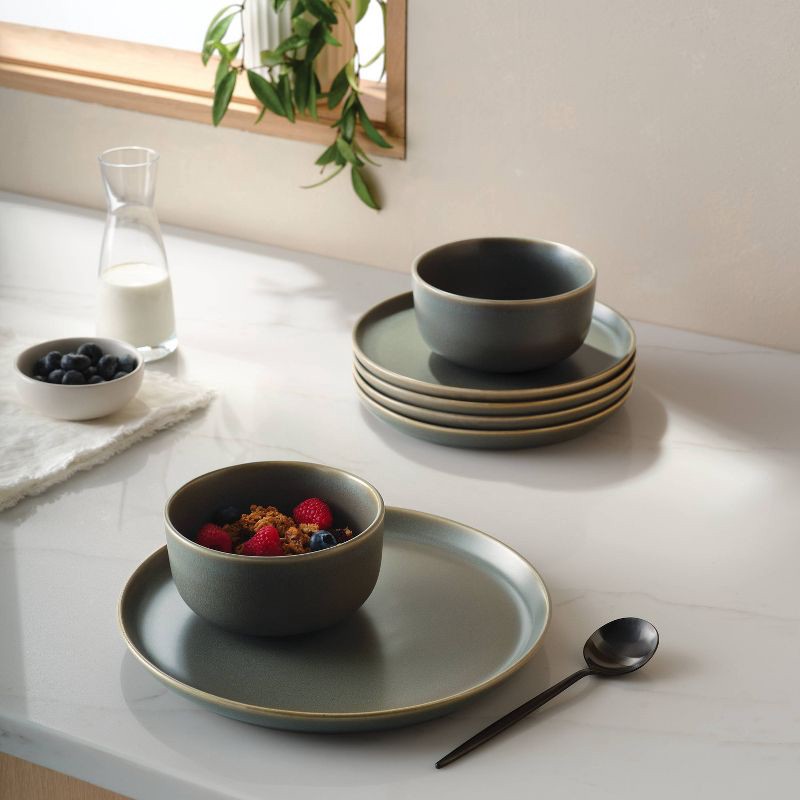 slide 2 of 5, 12pc Stoneware Tilley Dinnerware Set Olive Green - Threshold™, 12 ct