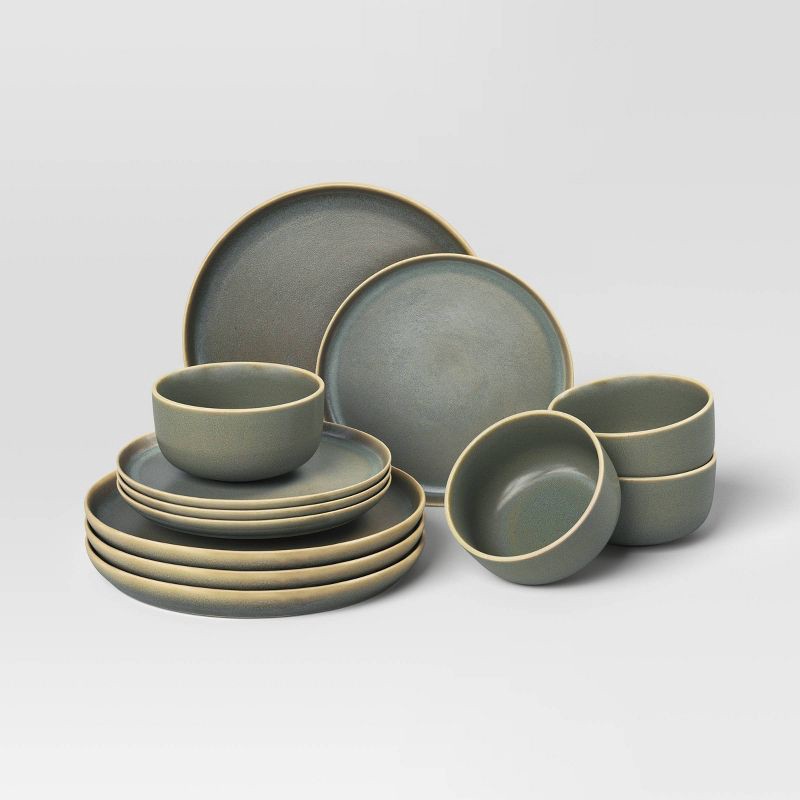slide 1 of 5, 12pc Stoneware Tilley Dinnerware Set Olive Green - Threshold™, 12 ct