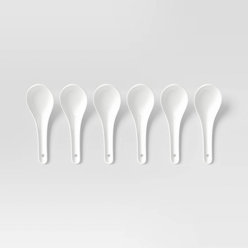 slide 1 of 3, 6pk New Porcelain Soup Spoons White - Threshold™: Modern, Microwave & Dishwasher-Safe, Service for 6, 6 ct