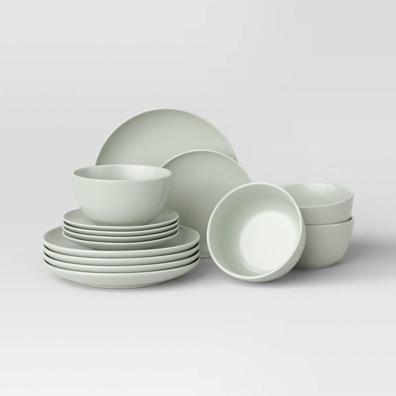 slide 1 of 5, 12pc Stoneware Avesta Dinnerware Set Light Green - Threshold™, 12 ct