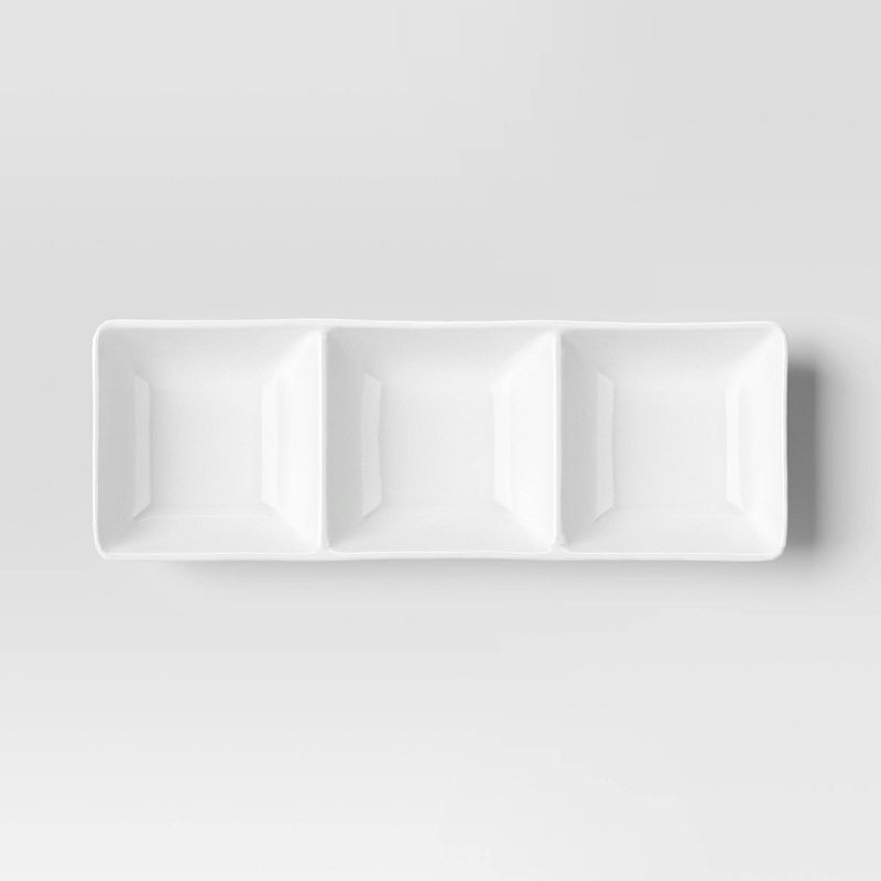 slide 3 of 3, Porcelain 3-Section Divided Serving Tray White - Threshold™: Party Platter, Rectangle, Oven & Microwave Safe, 1 ct