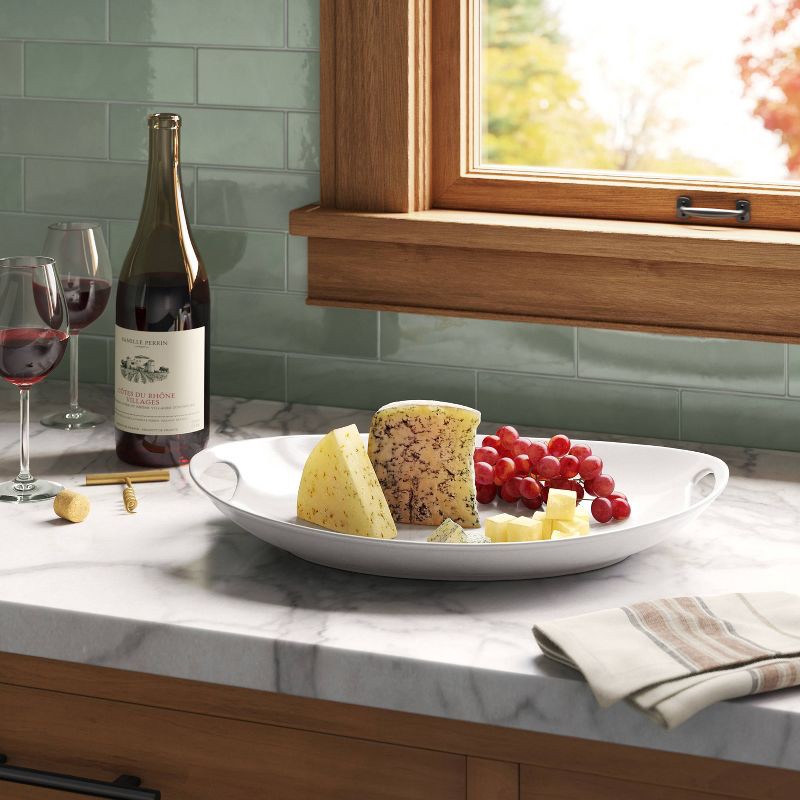 slide 2 of 3, 13"x18" Porcelain Oval Serving Platter White - Threshold™: Serveware with Handles, Microwave & Dishwasher-Safe, 1 ct