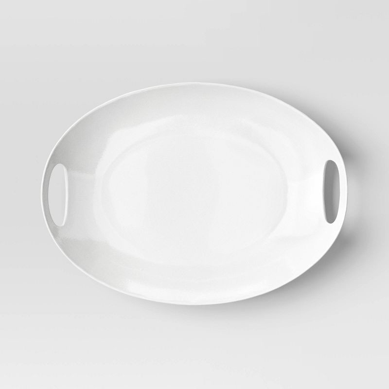 slide 3 of 3, 13"x18" Porcelain Oval Serving Platter White - Threshold™: Serveware with Handles, Microwave & Dishwasher-Safe, 1 ct