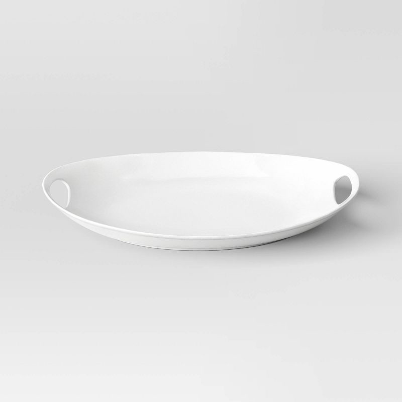 slide 1 of 3, 13"x18" Porcelain Oval Serving Platter White - Threshold™: Serveware with Handles, Microwave & Dishwasher-Safe, 1 ct