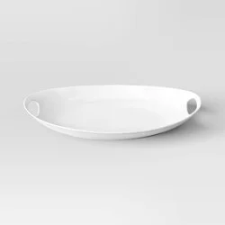 13"x18" Porcelain Oval Serving Platter White - Threshold™: Serveware with Handles, Microwave & Dishwasher-Safe