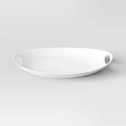 13"x18" Porcelain Oval Serving Platter White - Threshold™: Serveware with Handles, Microwave & Dishwasher-Safe