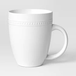 16oz Beaded Mug White - Threshold™: Porcelain Coffee Mug, Microwave & Dishwasher Safe, Beaded Rim Design