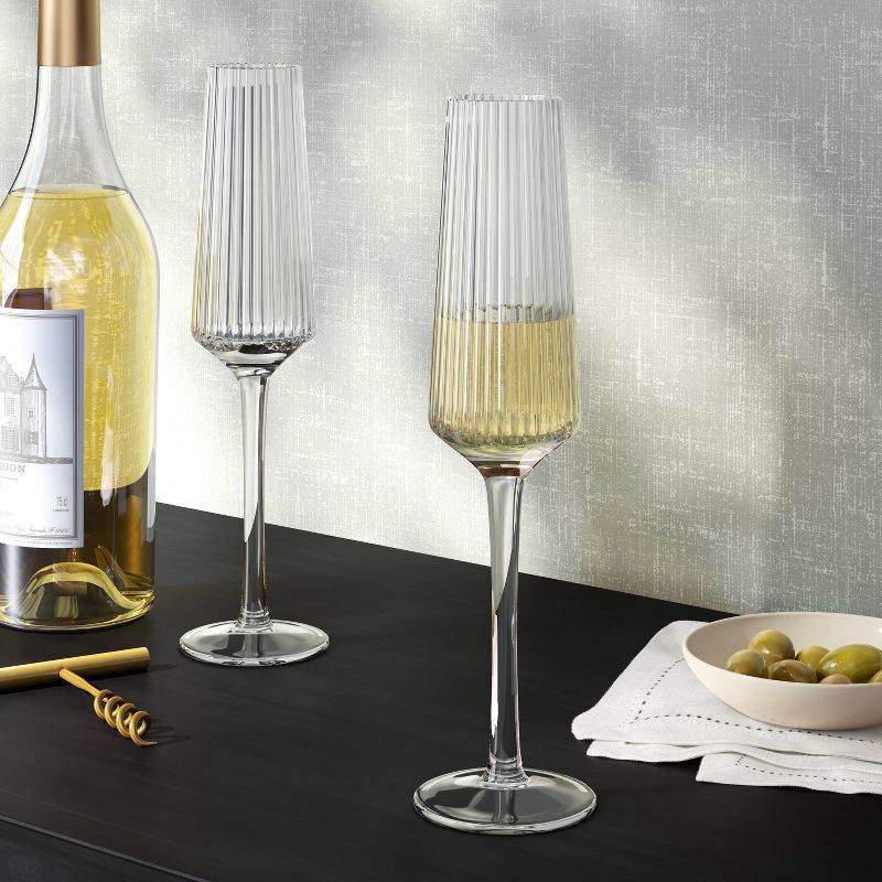 slide 2 of 3, 7.1oz Ribbed Stemmed Cassin Champagne Flute - Threshold™, 7.1 oz