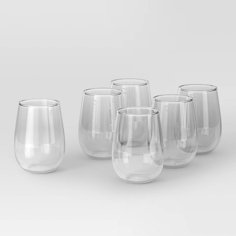 slide 1 of 4, 15oz 6pk Stemless Hutton Wine Glasses - Threshold™, 6 ct